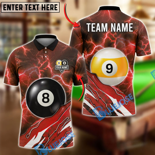 BlueJose Billiards Ball 8&9 Lightning Pool Electric Storm Graphic Customized Name, Team Name 3D Shirt (6 Colors)