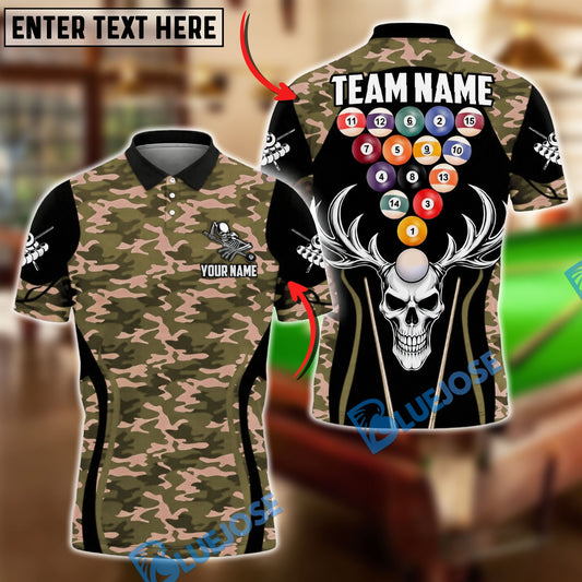 BlueJose Billiards Ball 8 Camo Skull Rack Balls Dark Gothic Graphic Customized Name, Team Name 3D Shirt (6 Colors)