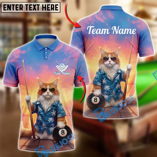 BlueJose Billiards 8 Ball Pool Funny Cat Sunglasses Sunset Pool Vibes Graphic Personalized Shirt
