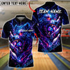 BlueJose Bowling And Pins Neon Wolf Lightning Galaxy Style Customized Name, Team Name 3D Shirt (4 Colors)