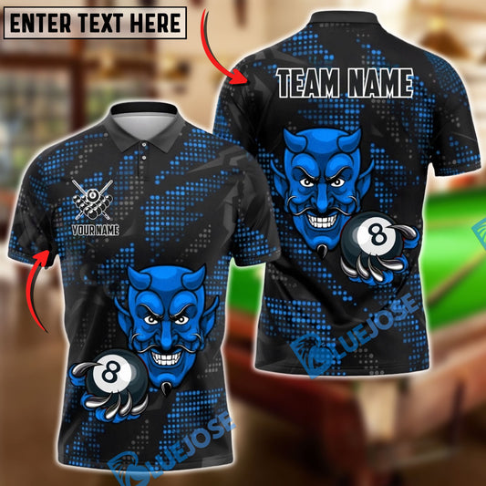 BlueJose Billiards Devil 8-Ball Design Personalized Name Shirt (4 Colors)
