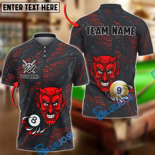 BlueJose Billiards Devil 8 & 9-Ball Design Personalized Name Shirt (4 Colors)