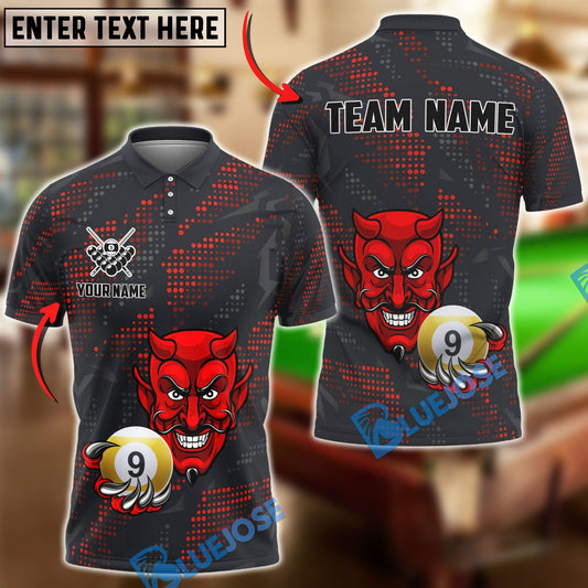 BlueJose Billiards Devil 9-Ball Design Personalized Name Shirt (4 Colors)