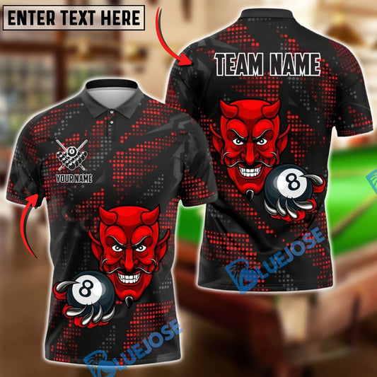 BlueJose Billiards Devil 8-Ball Design Personalized Name Shirt (4 Colors)