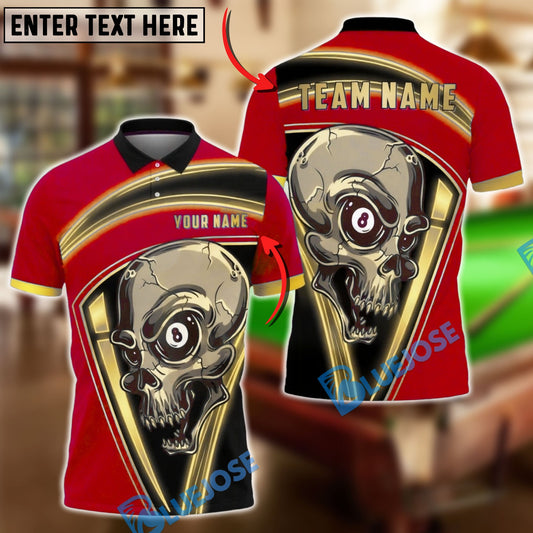 BlueJose Billiards 8 Ball  Skull Gold Frame Horror Graphic Personalized Name Shirt (6 Colors)