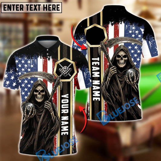 BlueJose Billiards Ball 8 Grim Reaper USA Flag Gothic Style Personalized Shirt