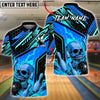 BlueJose Bowling And Pins Skull Flame Fire Strike Design Customized Name, Team Name 3D Shirt (4 Colors)