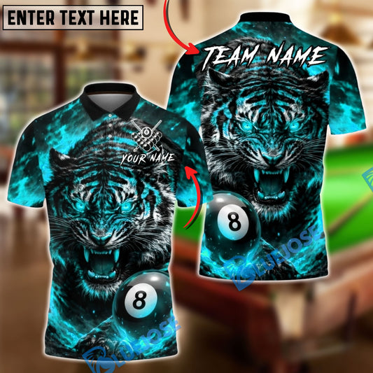 BlueJose Billiards 8 Angry Tiger Fire Energy Personalized Name Shirt (4 Colors)