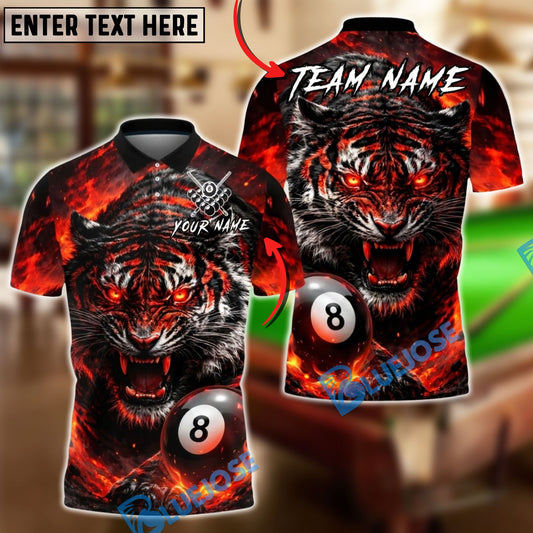 BlueJose Billiards 8 Angry Tiger Fire Energy Personalized Name Shirt (4 Colors)