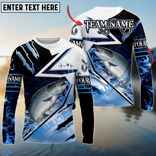 Bluejose Chinook Salmon Fishing Splash Blue Water Hook Scratch Sport Custom Name & Team Name 3D Shirts