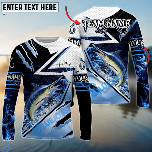 Bluejose Marlin Fishing Splash Blue Water Hook Scratch Sport Custom Name & Team Name 3D Shirts