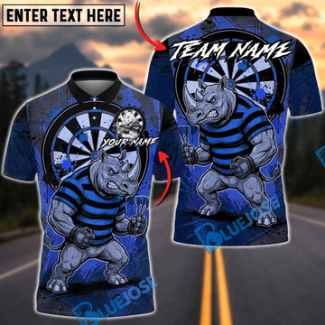 BlueJose Darts Rhino Grunge Street Art Multicolor Options Personalized Name Shirt (4 Colors)