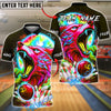 BlueJose Bowling And Pins Neon Cosmic Wolf Customized Name, Team Name 3D Shirt (4 Colors)