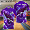 BlueJose Bowling & Pins Shark Striking Ball Neon Ocean Style Customized Name, Team Name 3D Shirt (4 Colors)