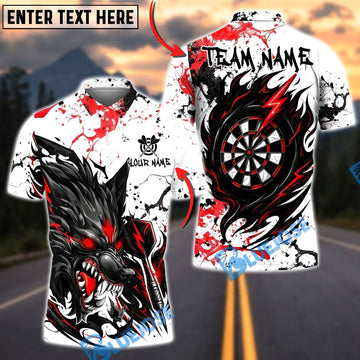 BlueJose Darts Black Wolf & Target Splash Ink 3D Design Personalized Name, Team Name Unisex Shirt (4 Colors)