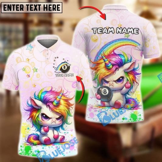BlueJose Billiards Cute Angry Unicorn Rainbow 8 Ball Personalized Shirt