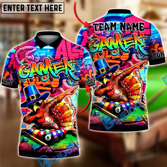 BlueJose Billiards Dabbing Turkey Graffiti Gamer Style Pool Table 8 Ball Personalized Shirt
