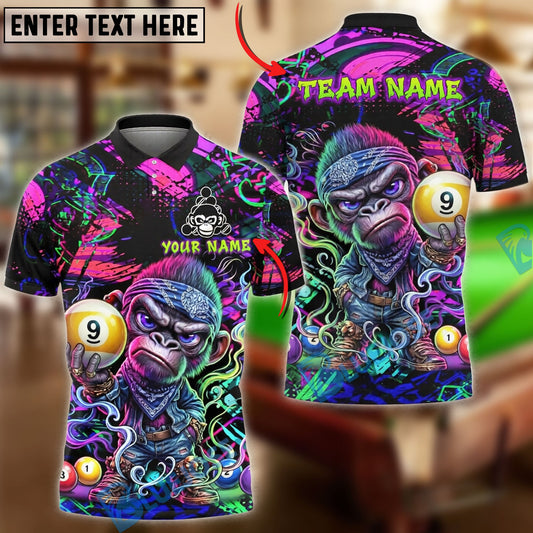 BlueJose Billiards Angry Monkey Pool 9 Ball Neon Graffiti Personalized Shirt
