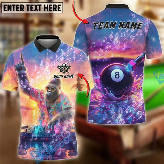 BlueJose Billiards DJ Gorilla 8 Ball Pool Music Sunset Personalized Shirt