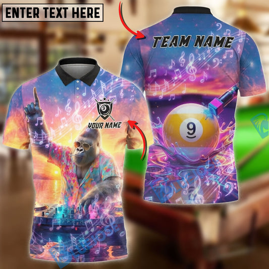 BlueJose Billiards DJ Gorilla 9 Ball Pool Music Sunset Personalized Shirt