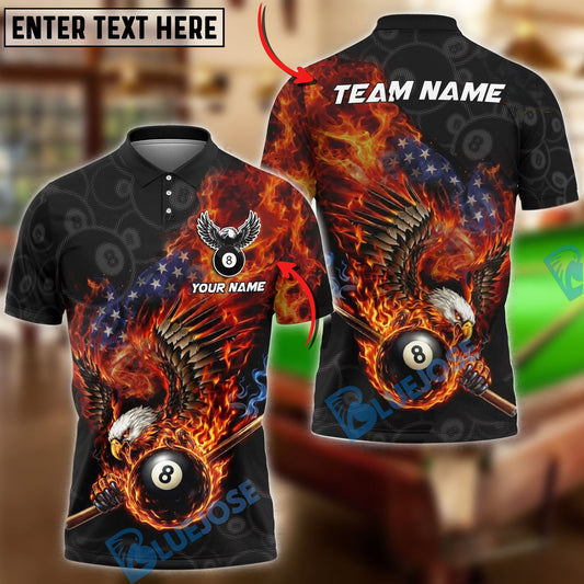 BlueJose Billiards Patriotic Flaming Eagle 8 Ball Pool Personalized Shirt