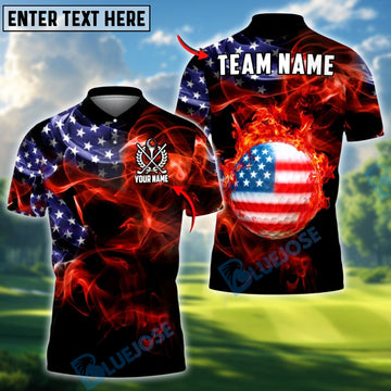 BlueJose Golf American Flag Fire Golf Ball Custom Name & Team Name 3D Shirts