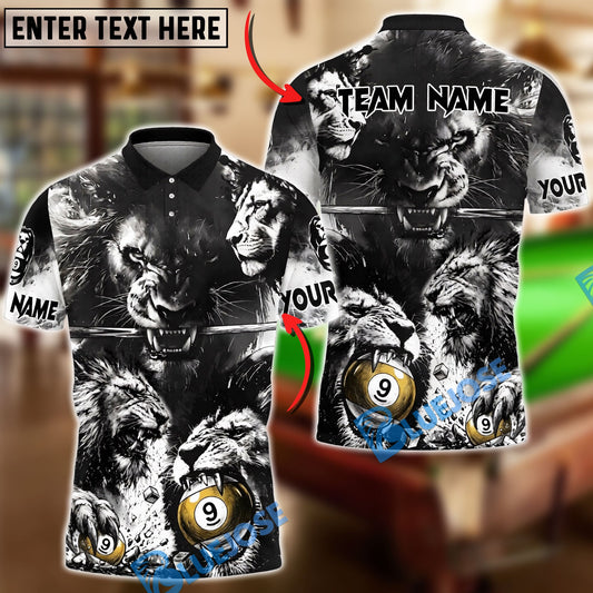 BlueJose Billiards 9 Ball Black White Lion Design Personalized Shirt