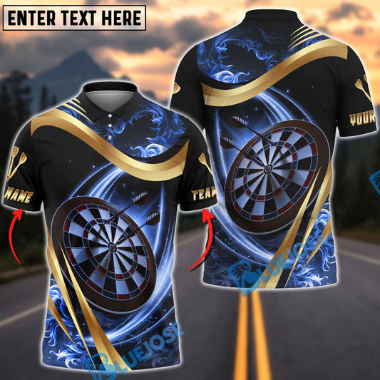 BlueJose Darts Luxury Gold Flame Dartboard Design Personalized Name, Team Name Unisex Shirt (4 Colors)