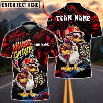 BlueJose Darts Funny Duck Cartoon Character Urban Streetwear Vibrant Sportswear Personalized Name, Team Name Unisex Shirt (4 Colors)