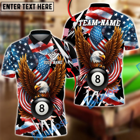 BlueJose Billiards American Eagle 8 Ball Patriotic USA Flag Pool Champion Tournament Design Personalized Shirt