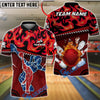 BlueJose Bowling & Pins Fire Flame Bowler Silhouette Customized Name, Team Name 3D Shirt (4 Colors)