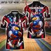 BlueJose Bowling & Pins American Flag Patriotic Eagle Strike Graphic Customized Name, Team Name 3D Shirt (4 Colors)
