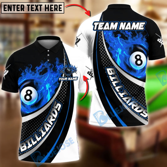 BlueJose Billiards 8-Ball Flaming Power Graphic Customized Name, Team Name 3D Shirt (4 Colors)