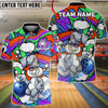 BlueJose Bowling & Pins Cool Bunny Cartoon Pop Art Colorful Customized Name, Team Name 3D Shirt (4 Colors)
