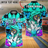 BlueJose Bowling & Pins Smile Face Neon Graffiti Customized Name, Team Name 3D Shirt (4 Colors)