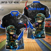 BlueJose Bowling & Pins Monkey Angry Cartoon Monkey Holding Bowling Ball Smoke Effect Customized Name, Team Name 3D Shirt (4 Colors)