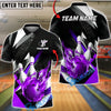 BlueJose Bowling & Pins Abstract Fire Ball Black Lightning Customized Name, Team Name 3D Shirt (4 Colors)