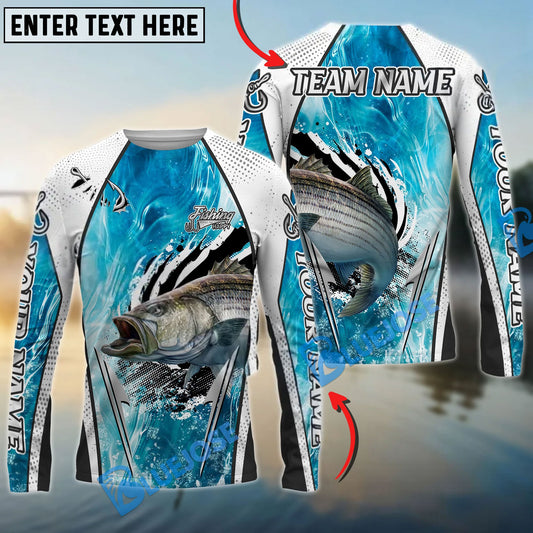 Bluejose Striped Bass Fishing Dynamic Water Splash Design Custom Name & Team Name 3D Shirts