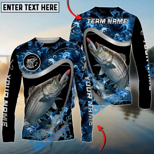 Bluejose Striped Bass Fishing Ocean Wave Predator Custom Name & Team Name 3D Shirts