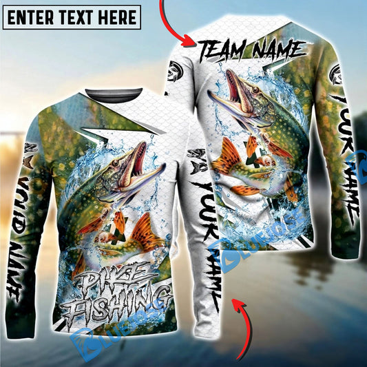 Bluejose Pike Fishing Dynamic Splash Skin Net Art Custom Name & Team Name 3D Shirts