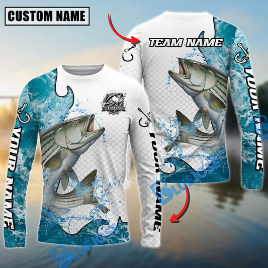 Bluejose Striped Bass Fishing Dynamic Water Splash Scale Pattern Custom Name & Team Name 3D Shirts