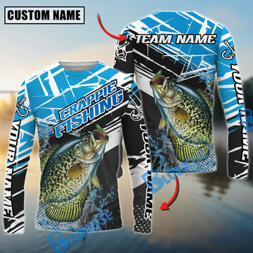 Bluejose Crappie Fishing Dynamic Water Splash Scale Pattern Custom Name & Team Name 3D Shirts