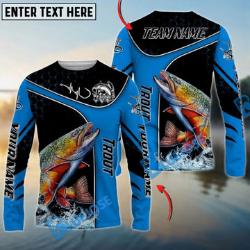 Bluejose Trout Fishing Blue Dynamic Water Splash Custom Name & Team Name 3D Shirts