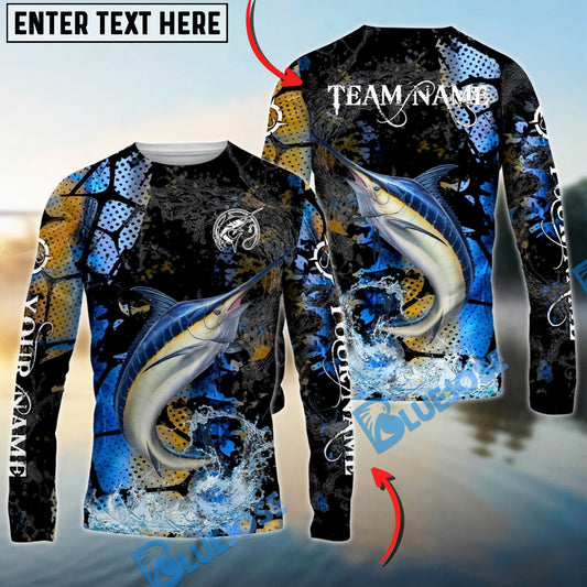 Bluejose Marlin Fishing Dark Water Art Style Custom Name & Team Name 3D Shirts