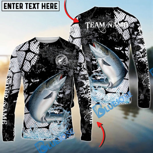 Bluejose Salmon Fishing Dark Water Art Style Custom Name & Team Name 3D Shirts