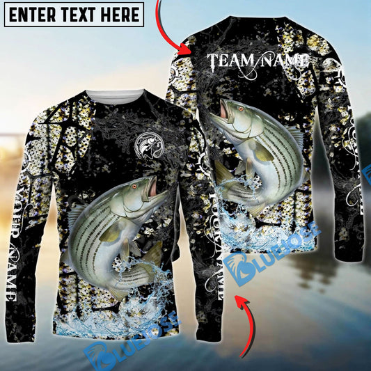 Bluejose Striped Bass Fishing Dark Water Art Style Custom Name & Team Name 3D Shirts