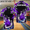 BlueJose Bowling & Pins Fire Bowling Ball Strike Graphic Customized Name, Team Name 3D Shirt (4 Colors)