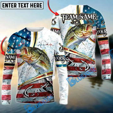 Bluejose Bass Fishing USA Flag Dynamic Splash Custom Name & Team Name 3D Shirts