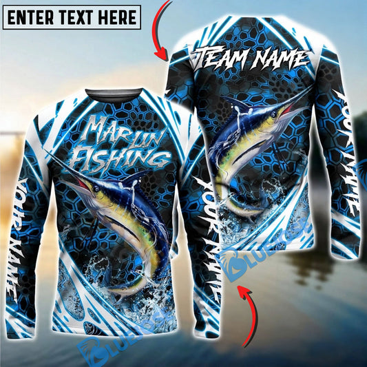 Bluejose Marlin Fishing Modern Hexagon Water Splash Custom Name & Team Name 3D Shirts