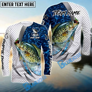 Bluejose Crappie Silver Scale Pattern Realistic Jumping Fish Water Splash Custom Name & Team Name 3D Shirts